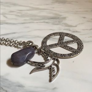 Peace Dove Stone Charm Long Necklace